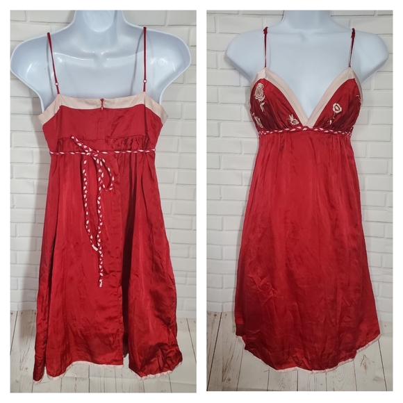 XXI Forever 21 Silk Red Floral Dress - Picture 1 of 13